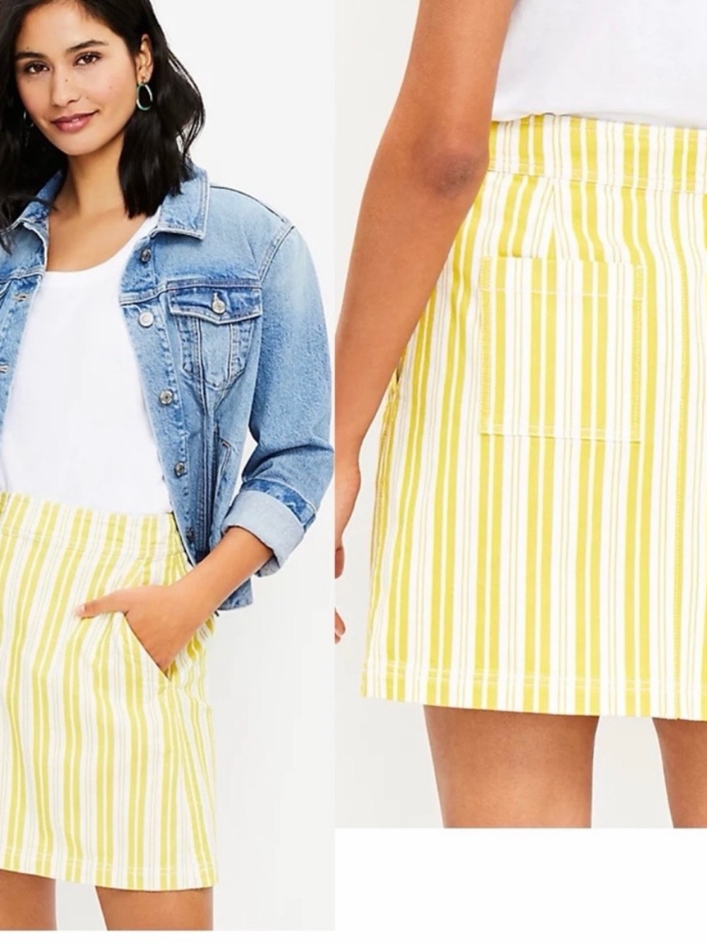 LOFT Yellow & White Striped Cotton Mini Skirt